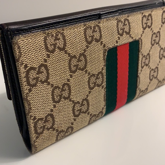 Gucci Authentic Handmade Leather and Canvas Bifold Logo Wallet - Picture 6 of 15